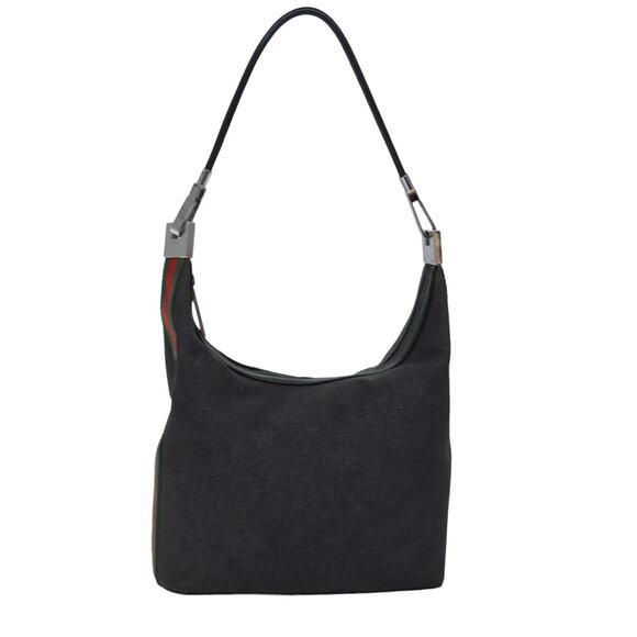 GUCCI Web Sherry Line Shoulder Bag Canvas Gray Red Green - Picture 1 of 15
